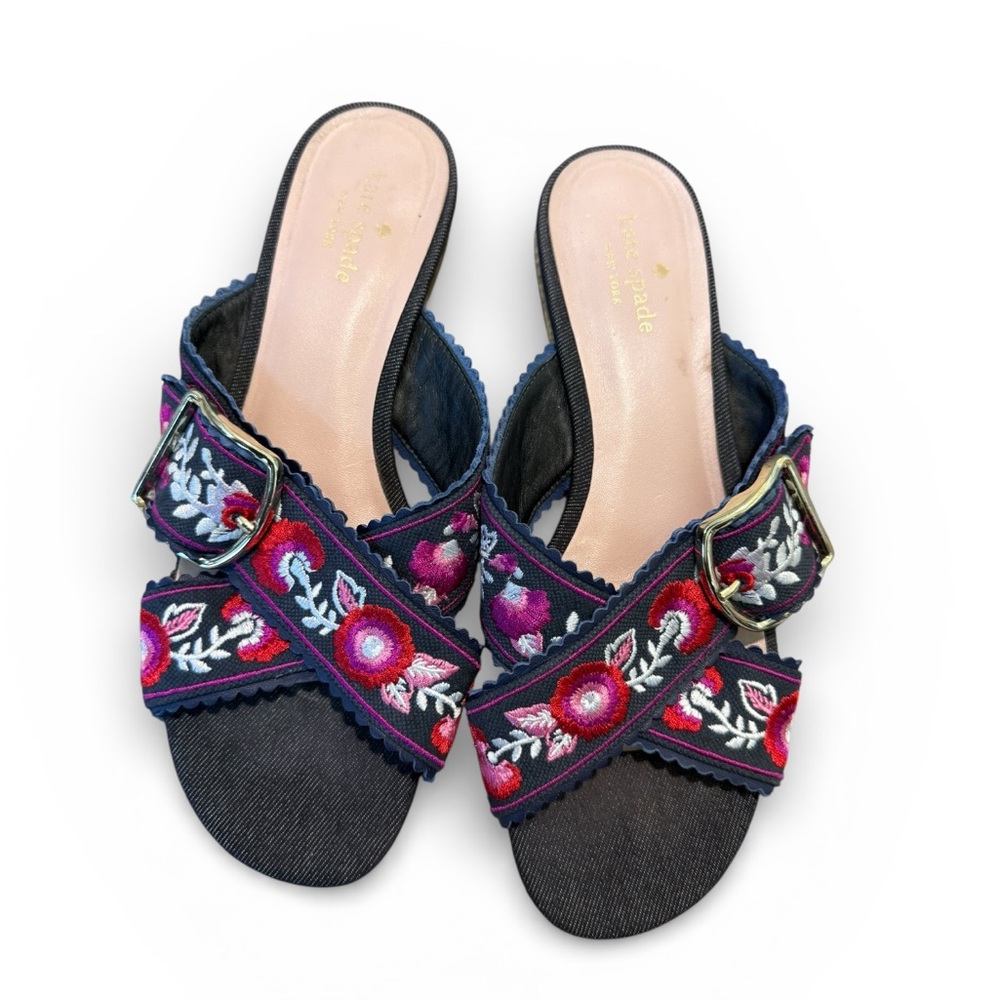 Kate Spade Floral Boho Embroidered Slide Sandals Size 8.5
